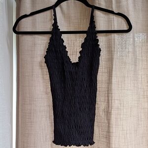 Free People Black Textured Tank Top